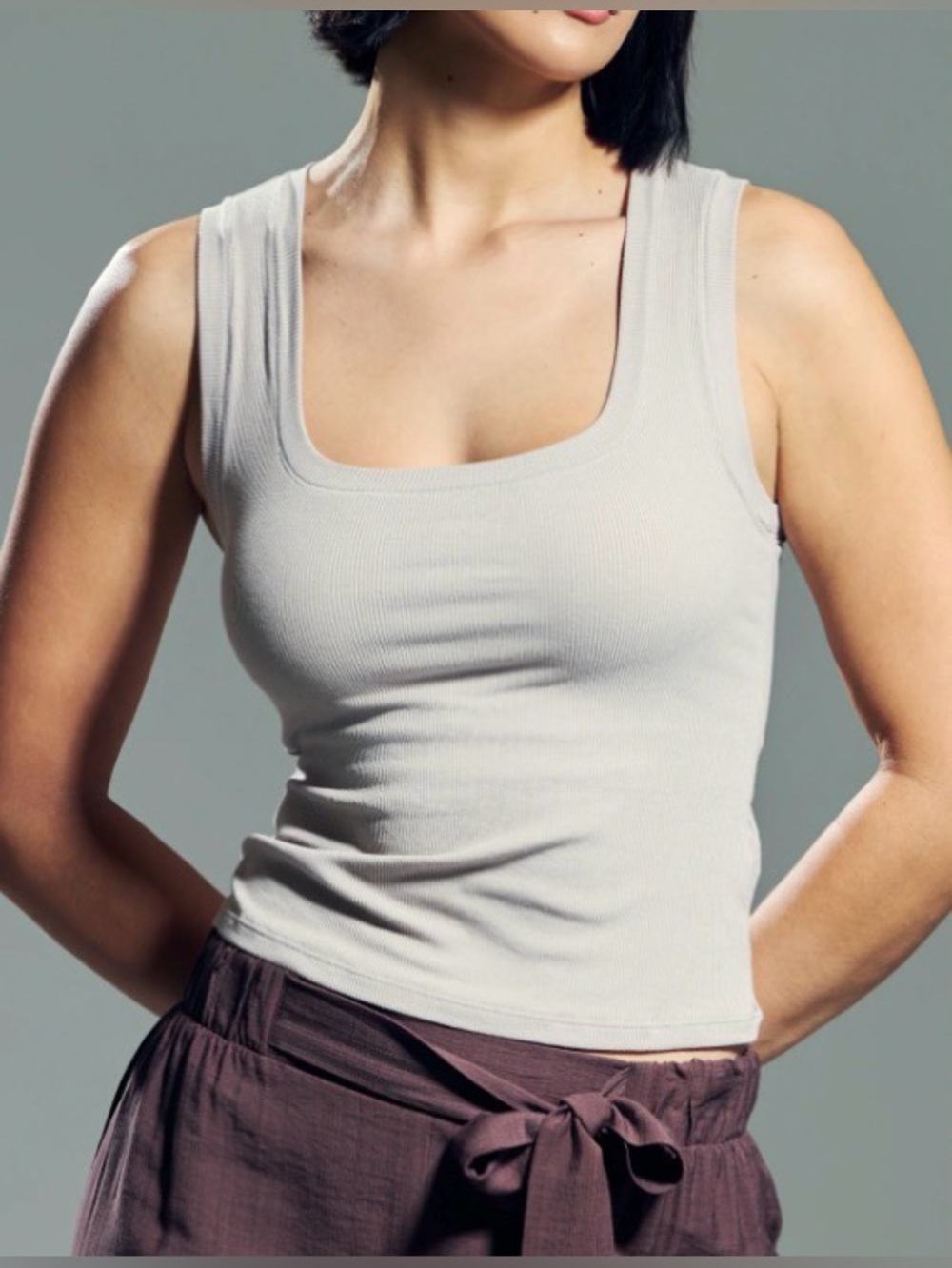 Klassy Network Ribbed Scoop Tank with Built in Bra ~ Beige